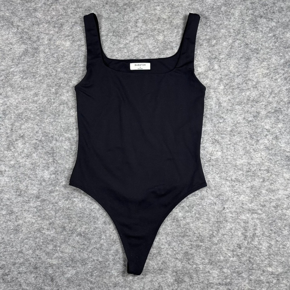 Babaton Bodysuit Women Small Black Excellent Square Neck Sleeveless Thong